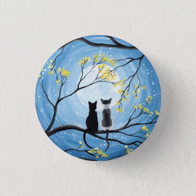 Whimsical Moon with Cats Pinback Button (Front)