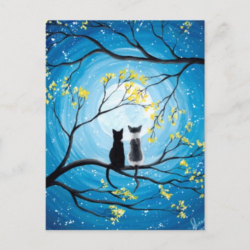 Whimsical Moon with Cats Postcard