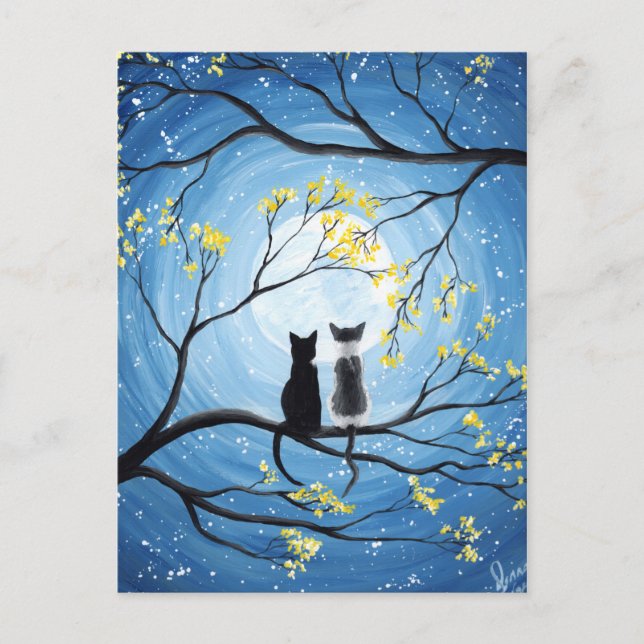 Whimsical Moon with Cats Postcard (Front)