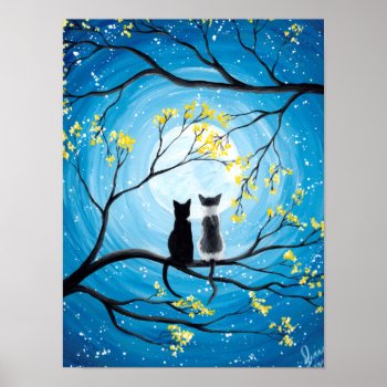 Whimsical Moon with Cats Poster