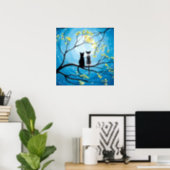 Whimsical Moon with Cats Poster Print (Home Office)
