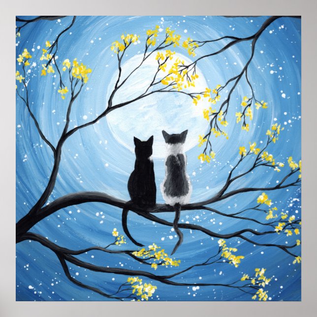 Whimsical Moon with Cats Poster Print (Front)