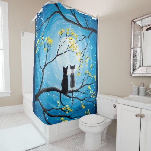 Whimsical Moon with Cats Shower Curtain