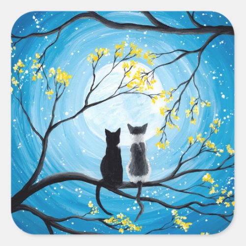 Whimsical Moon with Cats Square Sticker