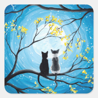 Whimsical Moon with Cats Square Sticker