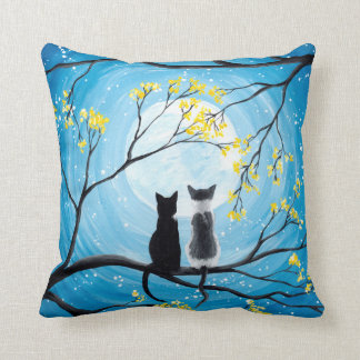 Whimsical Moon with Cats Throw Pillow