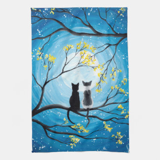 Whimsical Moon with Cats Towel