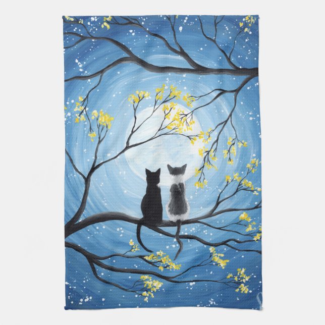 Whimsical Moon with Cats Towel (Vertical)