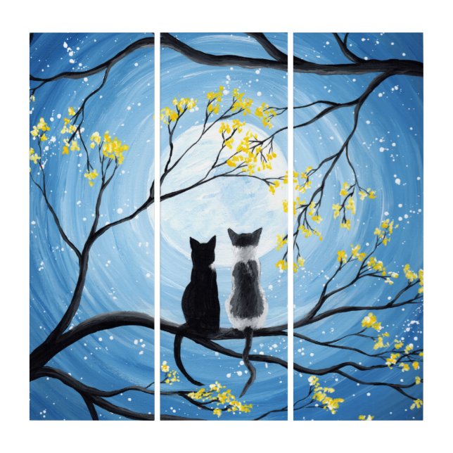 Whimsical Moon with Cats Triptych (Front)