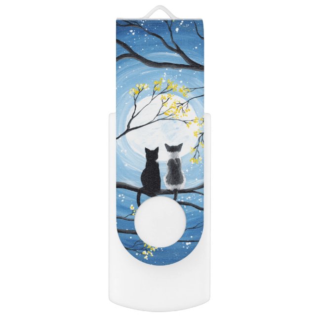 Whimsical Moon with Cats USB Flash Drive (Front Vertical)
