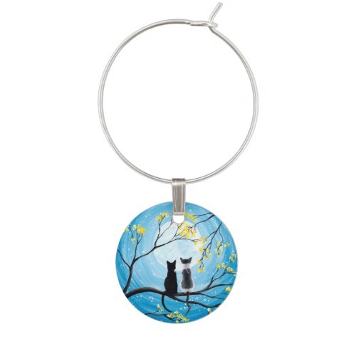 Whimsical Moon with Cats Wine Charm