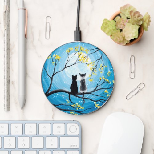 Whimsical Moon with Cats Wireless Charger