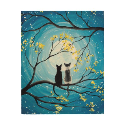 Whimsical Moon with Cats Wood Wall Art