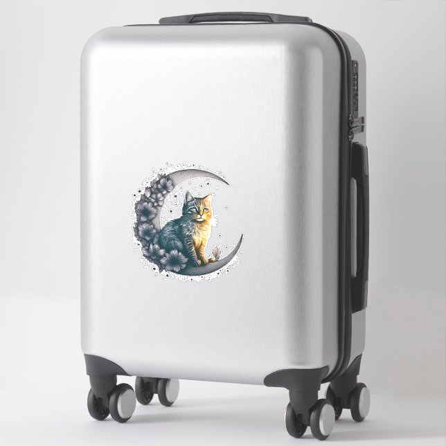 Whimsical Moonlit Cat Art Sticker (Suitcase)