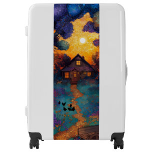 Whimsical Moonlit Cottage & Colorful Forest Art Luggage