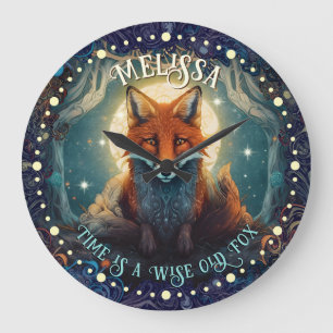 Whimsical Moonlit Fox Wall Clock AI Art Design