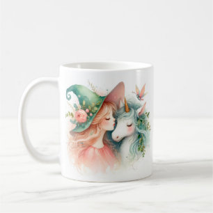Whimsical Morning Magic Witch Unicorn Watercolor Coffee Mug