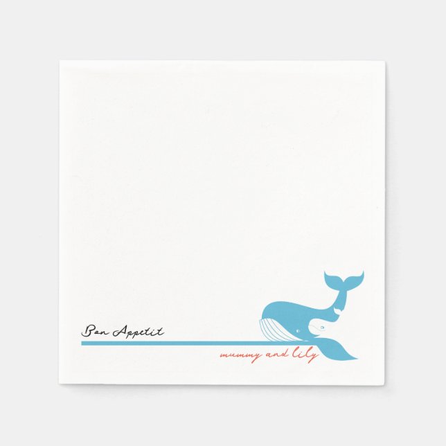  Whimsical Mother & Baby Whale Napkins (Front)