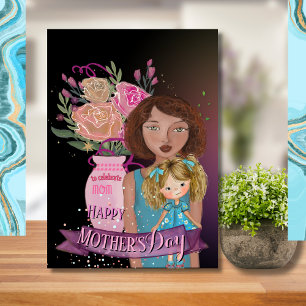 Whimsical Mother Daughter Watercolor Flowers Holiday Card