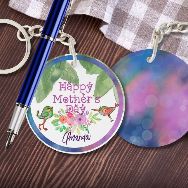 Whimsical Mother's Day Floral Birds Keychain (Whimsical Mother's Day Floral Birds Keychain)