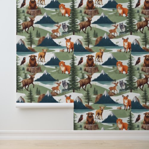 Whimsical Mountain Adventure Animals Patterns Cool Wallpaper