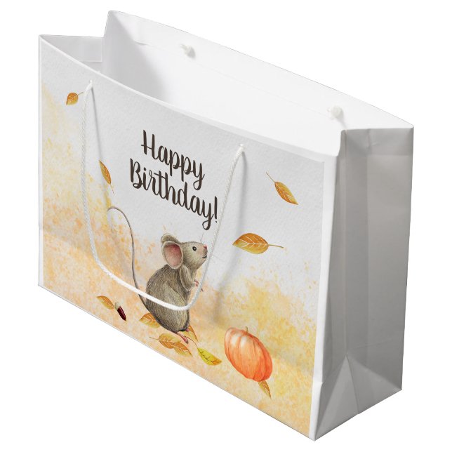 Whimsical Mouse Fall Birthday Large Gift Bag (Front Angled)