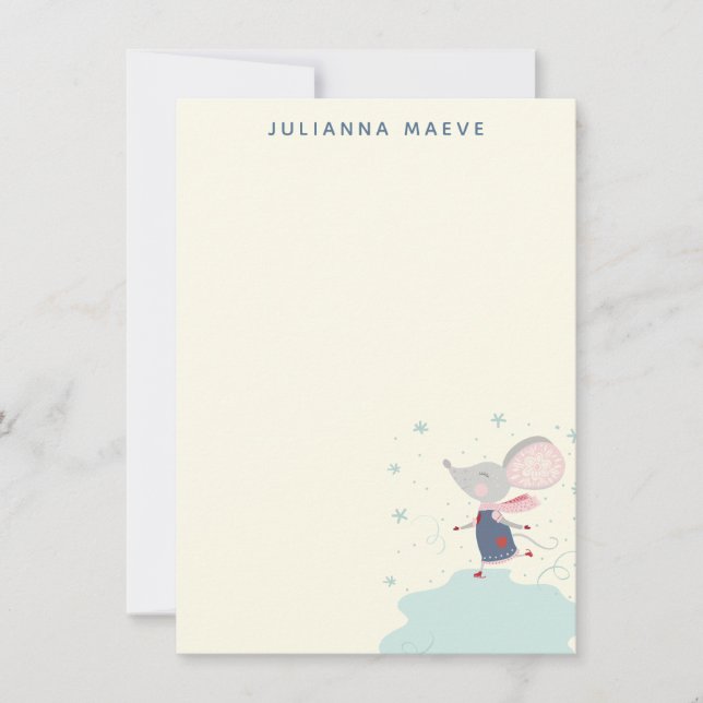 Whimsical Mouse Ice Skater Holiday Personalized Note Card (Front)