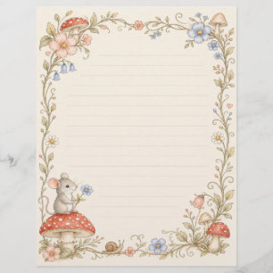Whimsical Mouse, Mushrooms And Snail Letterhead