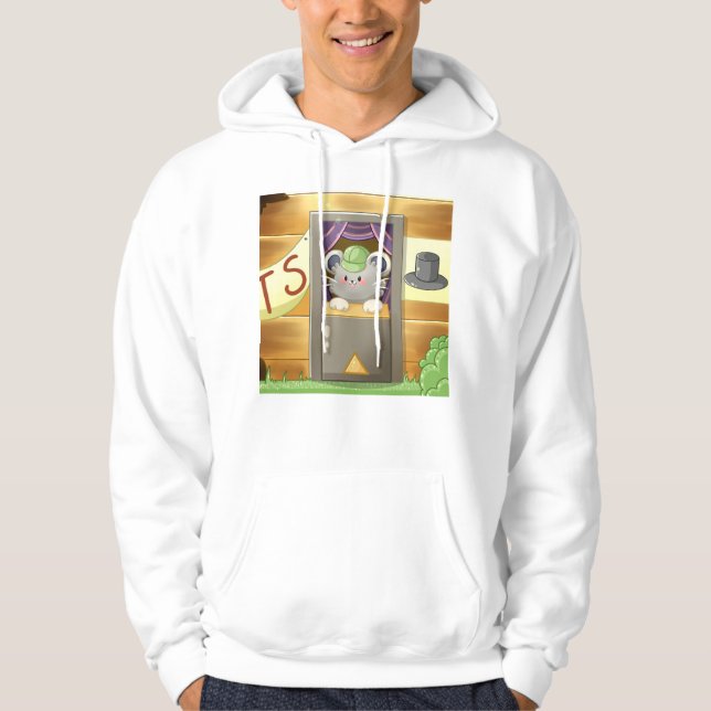 Whimsical Mouse Vendor – Cute Hat Booth Character Hoodie (Front)