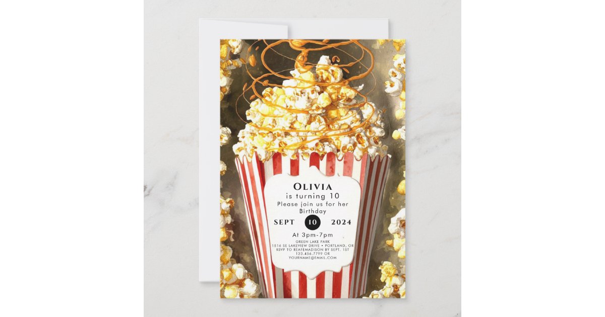 Whimsical Movie Night Popcorn Birthday Invitation | Zazzle
