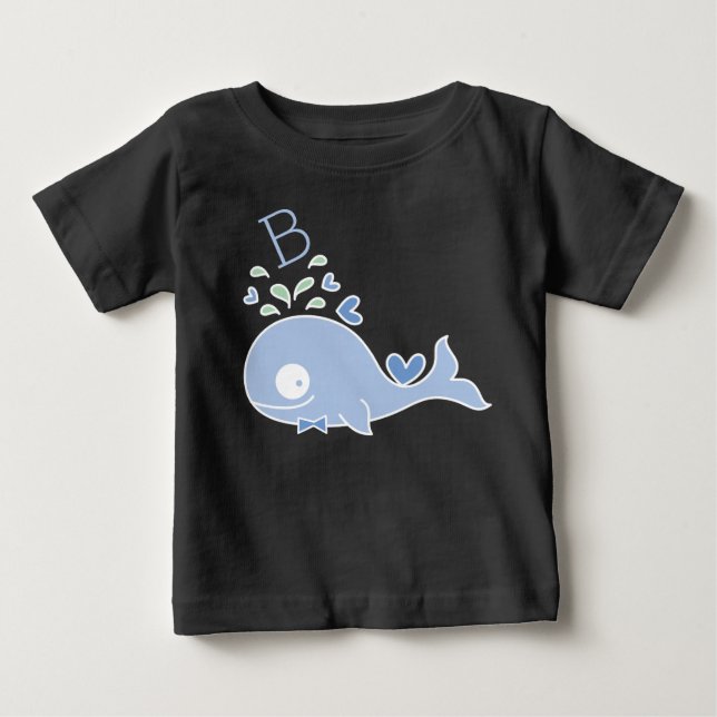 Whimsical Mr. Blue Whale Bow Tie Monogram Baby Boy T-Shirt (Front)