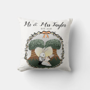 Whimsical Mr & Mrs Dancing Bunny Rabbit Wedding Throw Pillow