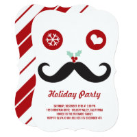 Whimsical Mr. Mustache Funny Holiday Party Invite