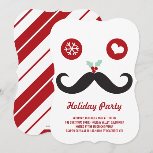 Whimsical Mr. Mustache Funny Holiday Party Invite