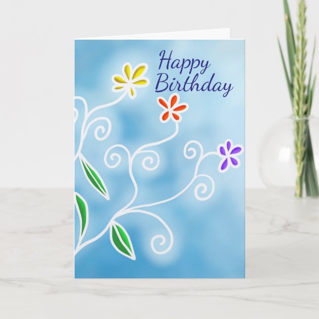 Whimsical Multi-Color Flowers Birthday Card (Front)