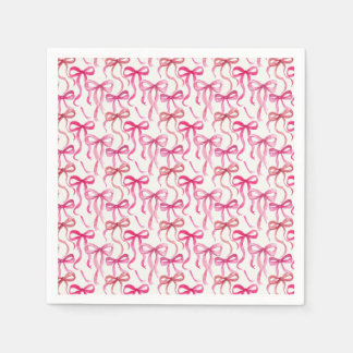 Whimsical Multi Pink Watercolor Ribbon Bow Toss Napkins