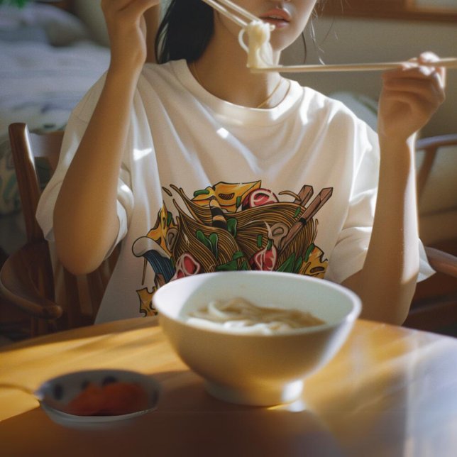 Whimsical Multicolor Japanese Noodle Art T-Shirt (Creator Uploaded)