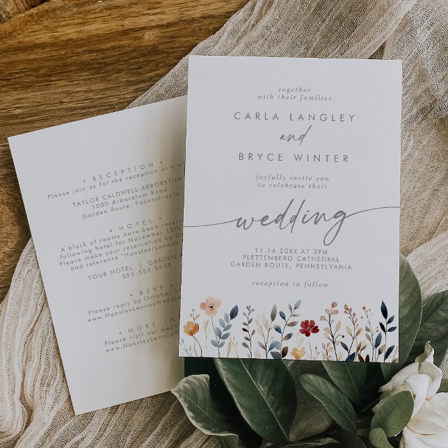 Whimsical Multicolor Wildflower Front Back Wedding Invitation (Creator Uploaded)