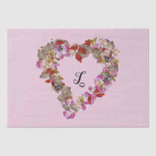 Whimsical Multicolored Flowers Heart with Monogram Tissue Paper