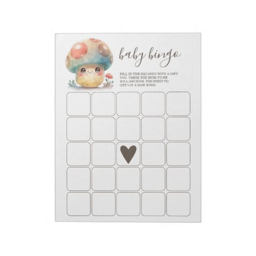 Whimsical Mushroom Baby Bingo Notepad