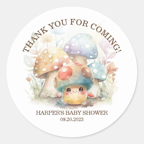 Whimsical Mushroom Baby Shower Classic Round Sticker