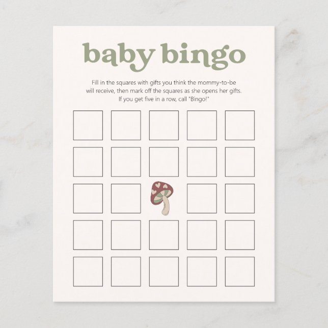 Whimsical Mushroom Baby Shower Game | Bingo Green  (Front)