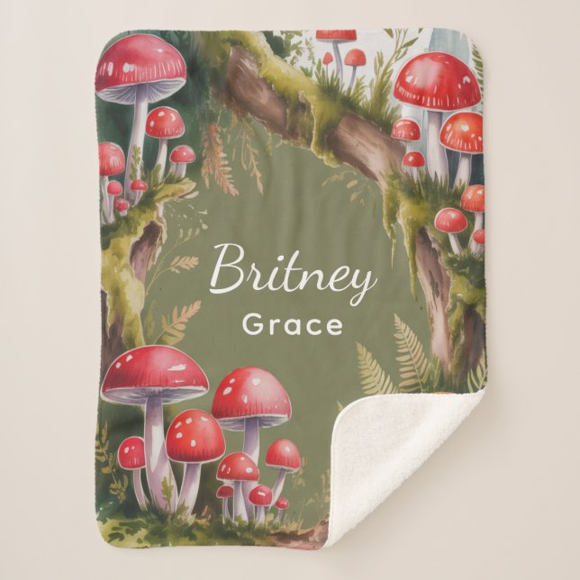 Whimsical Mushroom Baby Shower Gift Sherpa Blanket (Front)