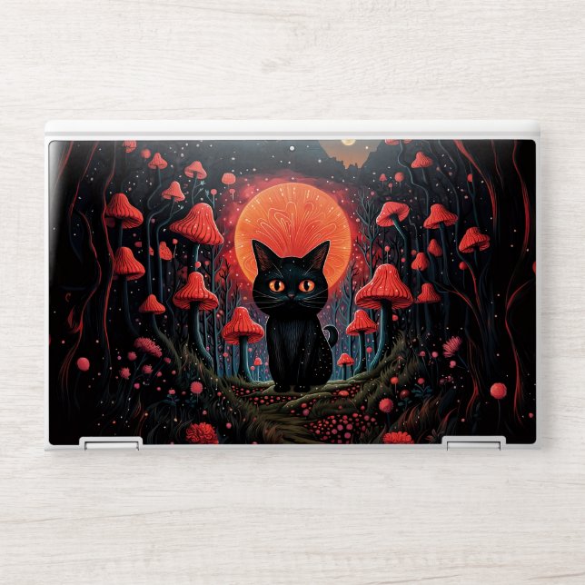 Whimsical Mushroom Cat HP Laptop Skin (Front)
