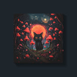 Whimsical Mushroom Cat Stretched Canvas Print<br><div class="desc">Immerse yourself in the whimsical wonder of our enchanting design,  featuring a black cat sitting within a dark and whimsical mushroom forest. This truly whimsical design promises to add a touch of enchantment to your everyday surroundings,  capturing the essence of fantasy with every glance.</div>