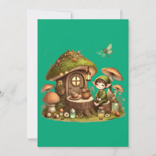 "Whimsical Mushroom Cottage Greeting Card