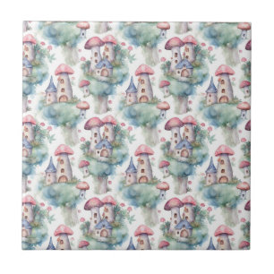 Whimsical Mushroom Cottage Pattern (10) Ceramic Tile