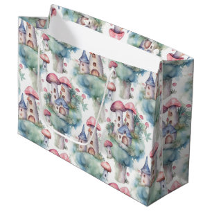 Whimsical Mushroom Cottage Pattern (10) Large Gift Bag