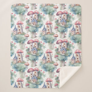 Whimsical Mushroom Cottage Pattern (10) Sherpa Blanket