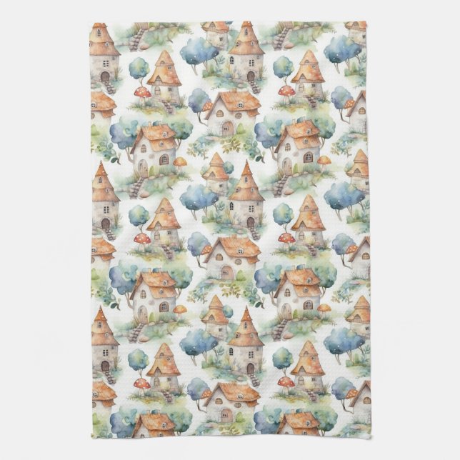 Whimsical Mushroom Cottage Pattern (11) Kitchen Towel (Vertical)